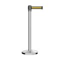 Montour Line Retractable Belt Barrier Stanchion, 2" Pol.Steel Post  7.5'Bk/Y H Belt M530-PS-BYH-75